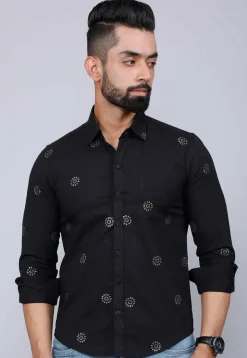 Printed Pure Cotton Shirt in Black