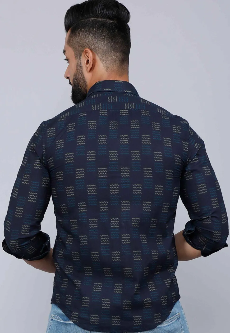 Printed Pure Cotton Shirt in Dark Blue