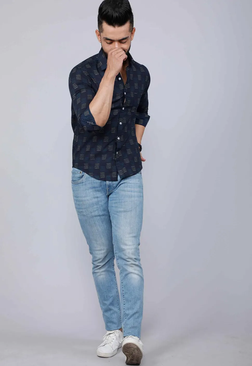 Printed Pure Cotton Shirt in Dark Blue