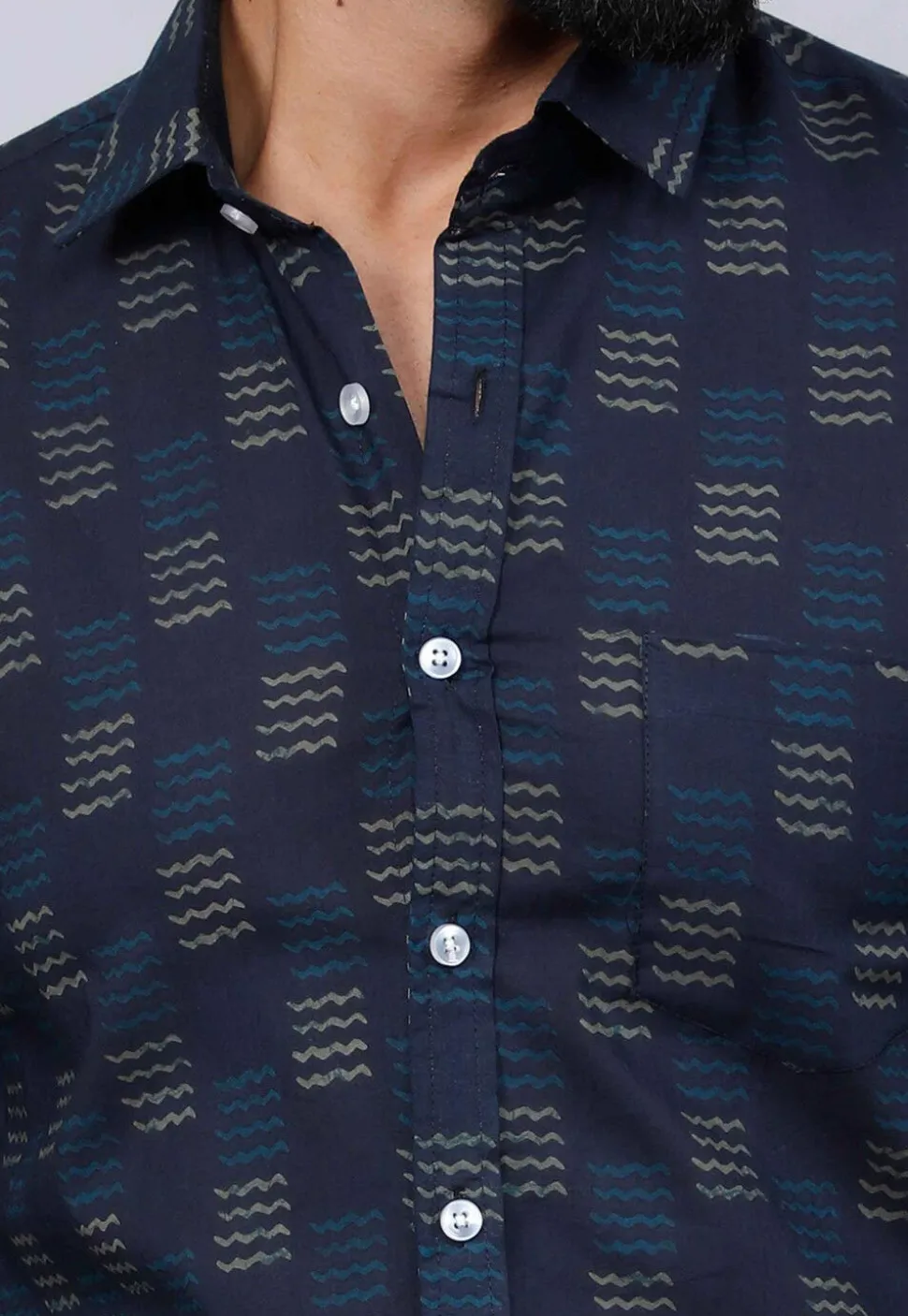Printed Pure Cotton Shirt in Dark Blue