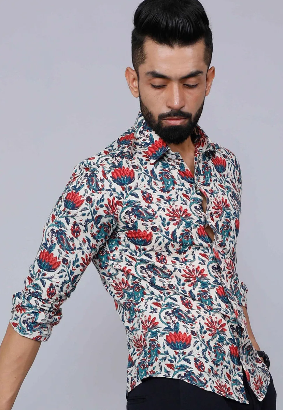 Printed Pure Cotton Shirt in Off White