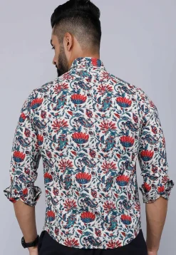 Printed Pure Cotton Shirt in Off White