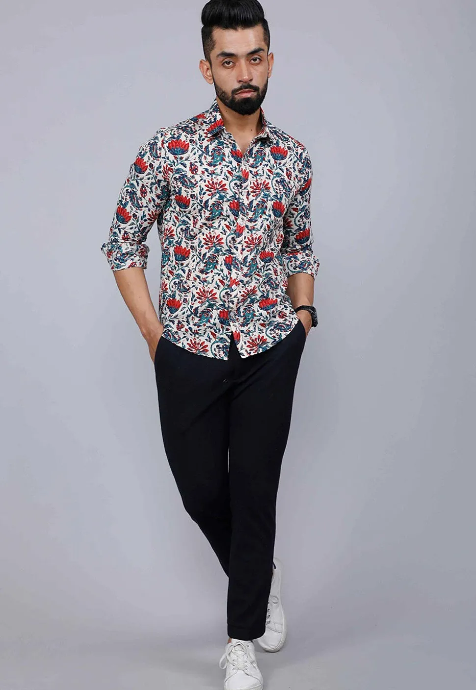 Printed Pure Cotton Shirt in Off White