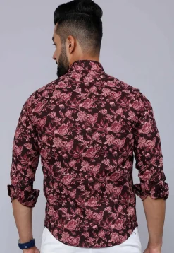 Printed Pure Cotton Shirt in Maroon