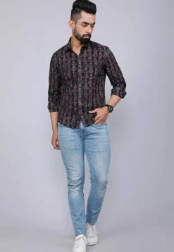 Printed Pure Cotton Shirt in Black