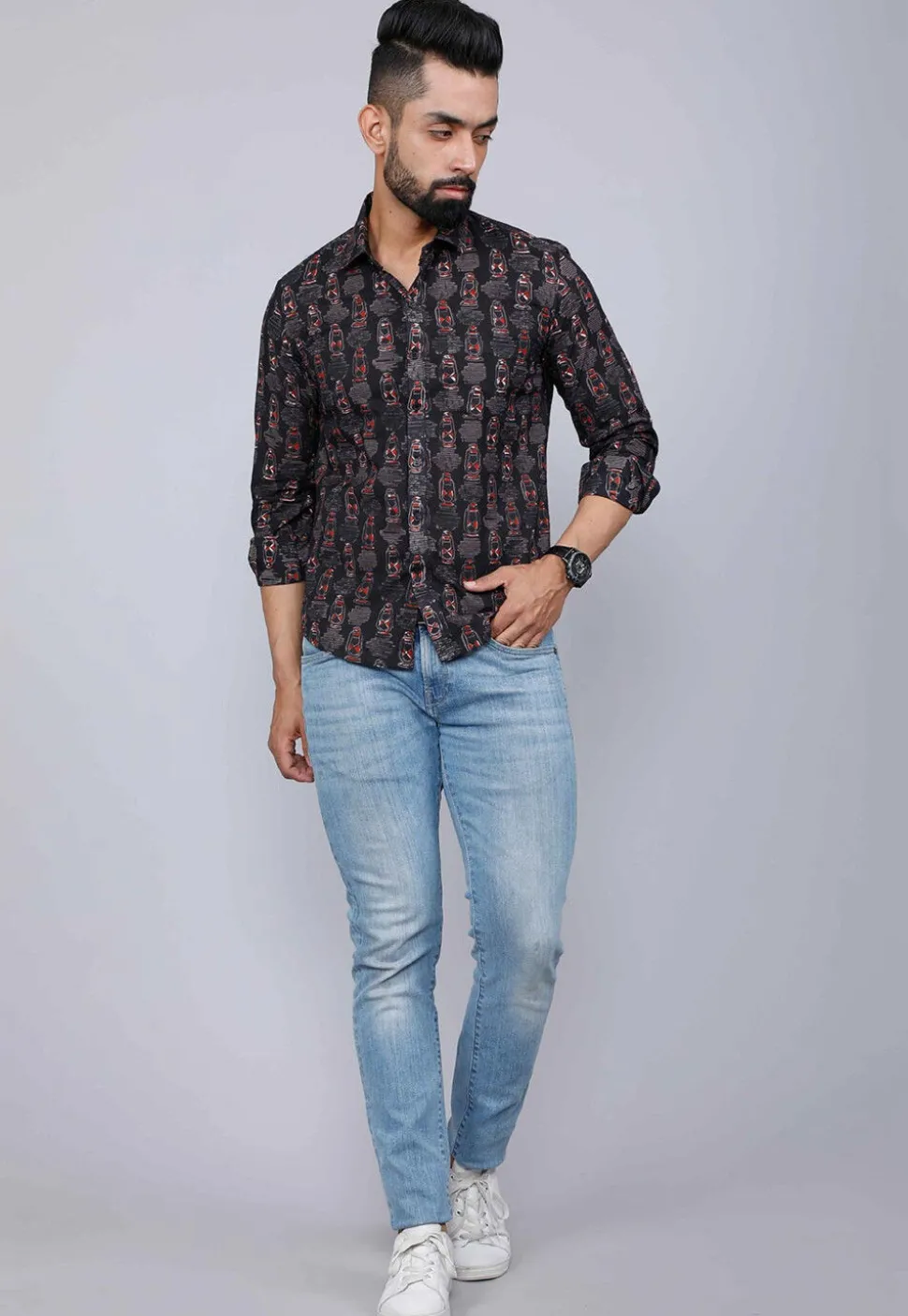 Printed Pure Cotton Shirt in Black