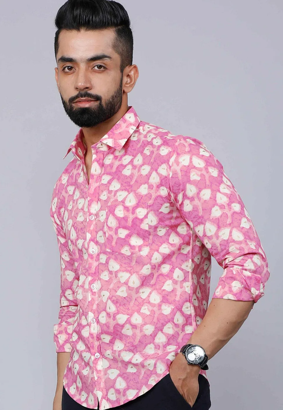Printed Pure Cotton Shirt in Pink