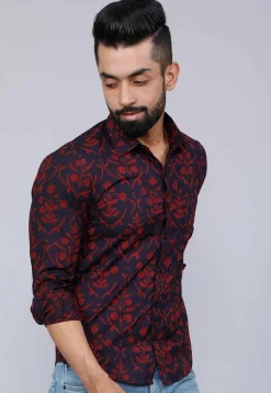 Printed Pure Cotton Shirt in Navy Blue