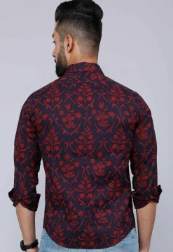 Printed Pure Cotton Shirt in Navy Blue