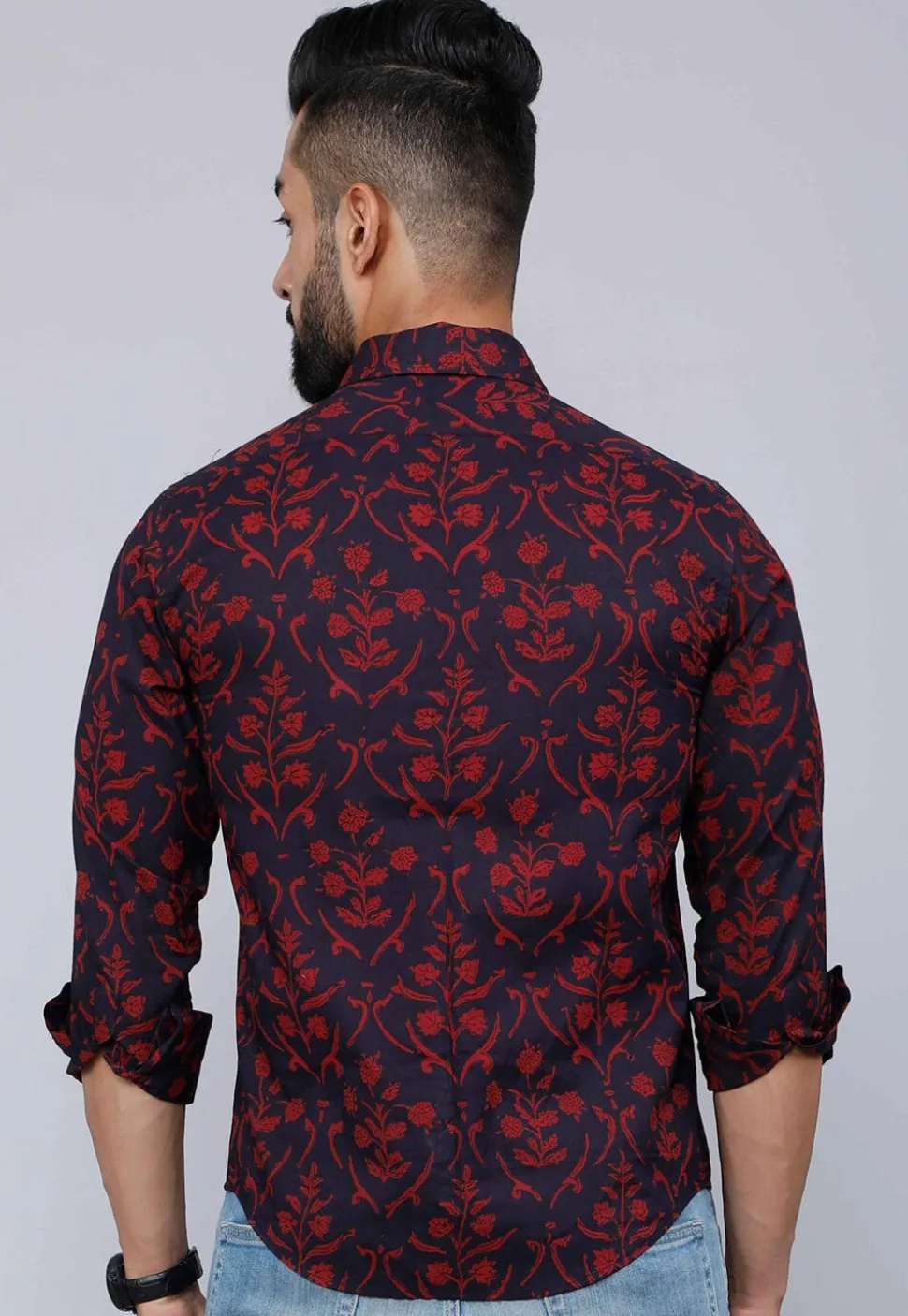 Printed Pure Cotton Shirt in Navy Blue