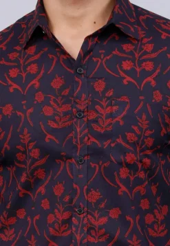 Printed Pure Cotton Shirt in Navy Blue