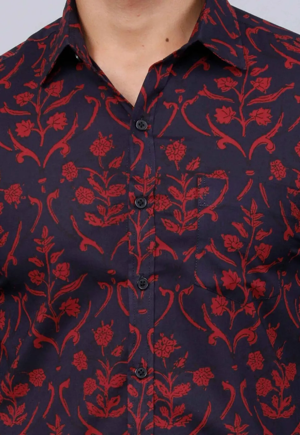 Printed Pure Cotton Shirt in Navy Blue