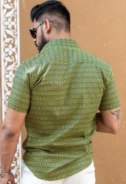Printed Pure Cotton Shirt in Light Olive Green