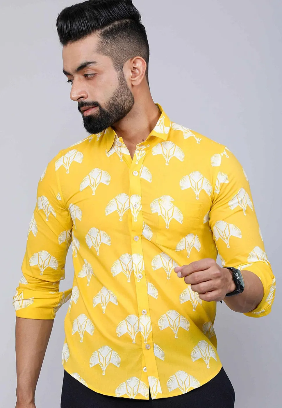 Printed Pure Cotton Shirt in Yellow