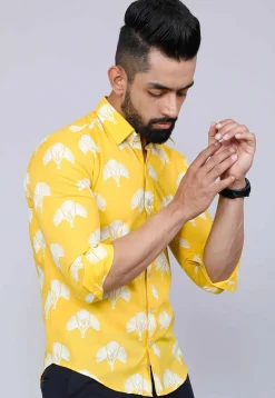 Printed Pure Cotton Shirt in Yellow