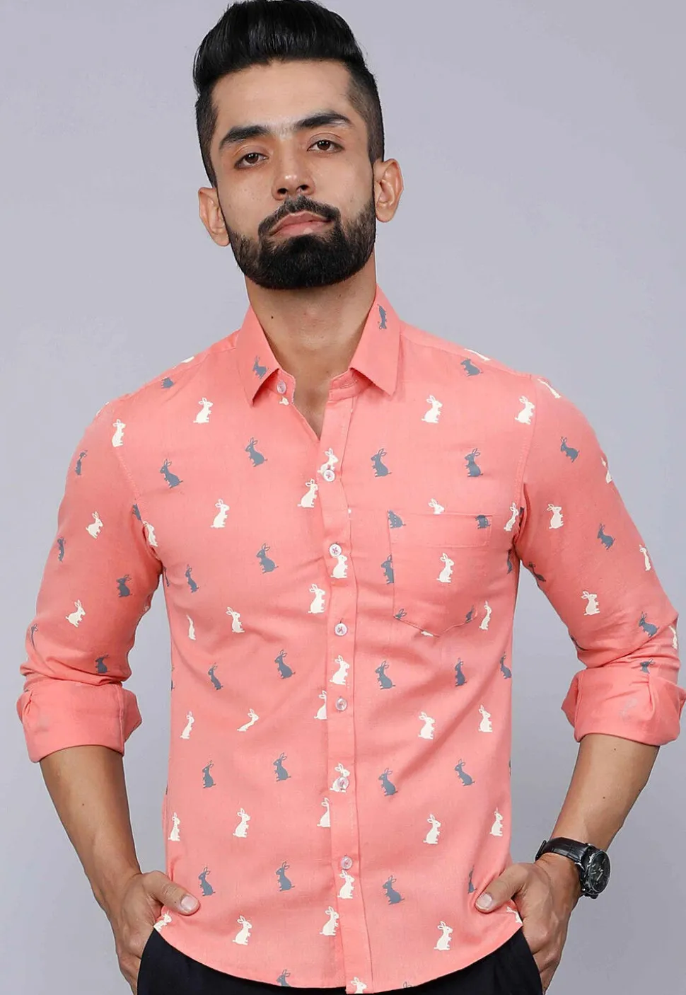 Printed Pure Cotton Shirt in Peach