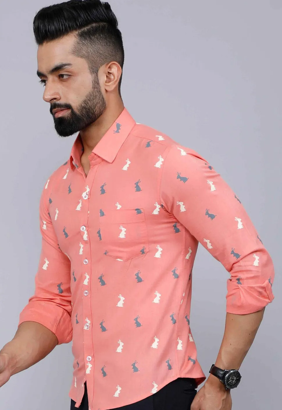 Printed Pure Cotton Shirt in Peach