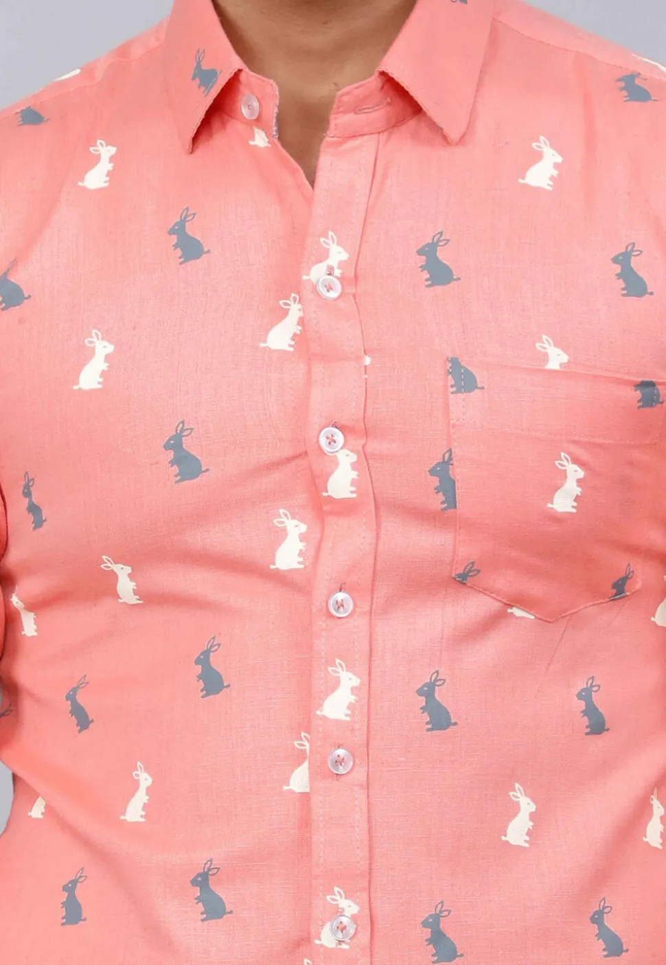 Printed Pure Cotton Shirt in Peach