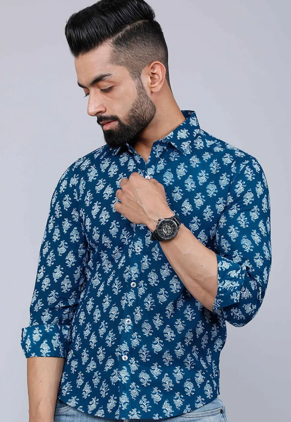 Printed Pure Cotton Shirt in Blue