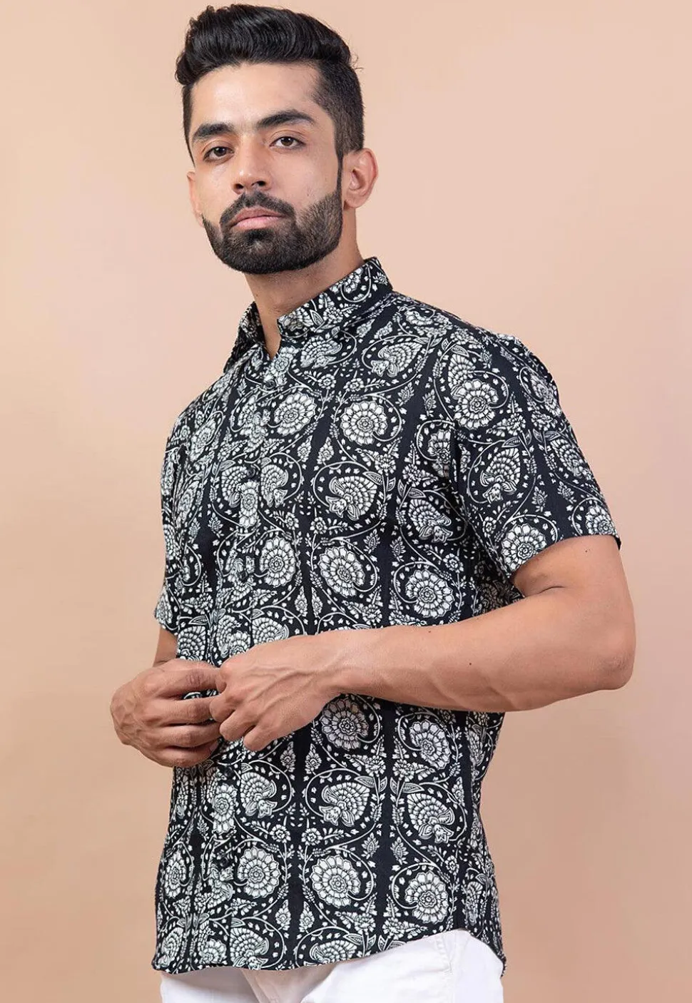 Printed Pure Cotton Shirt in Black