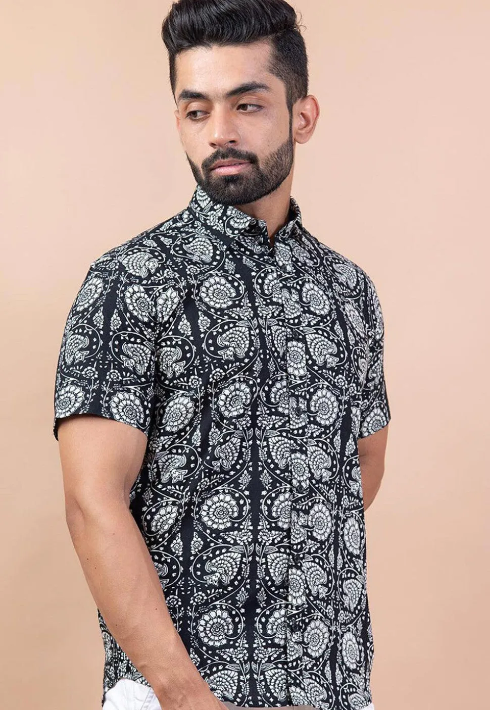 Printed Pure Cotton Shirt in Black