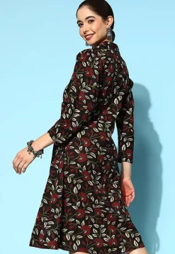 Printed Pure Cotton Shirt Dress in Black