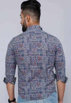 Printed Pure Cotton Shirt in Navy Blue