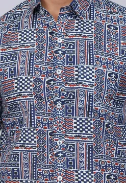 Printed Pure Cotton Shirt in Navy Blue