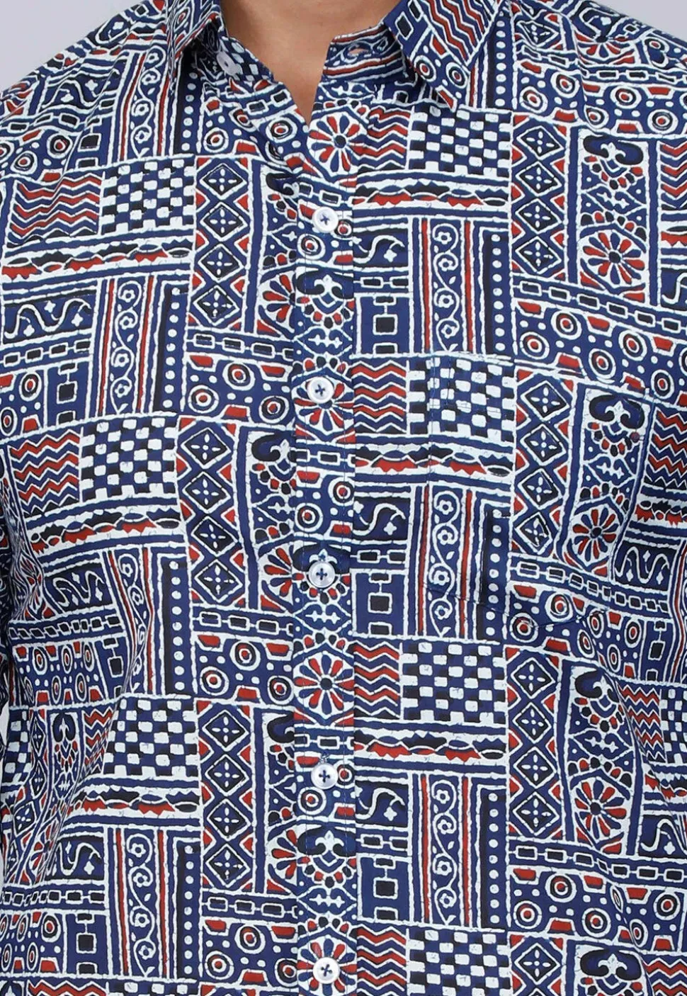 Printed Pure Cotton Shirt in Navy Blue