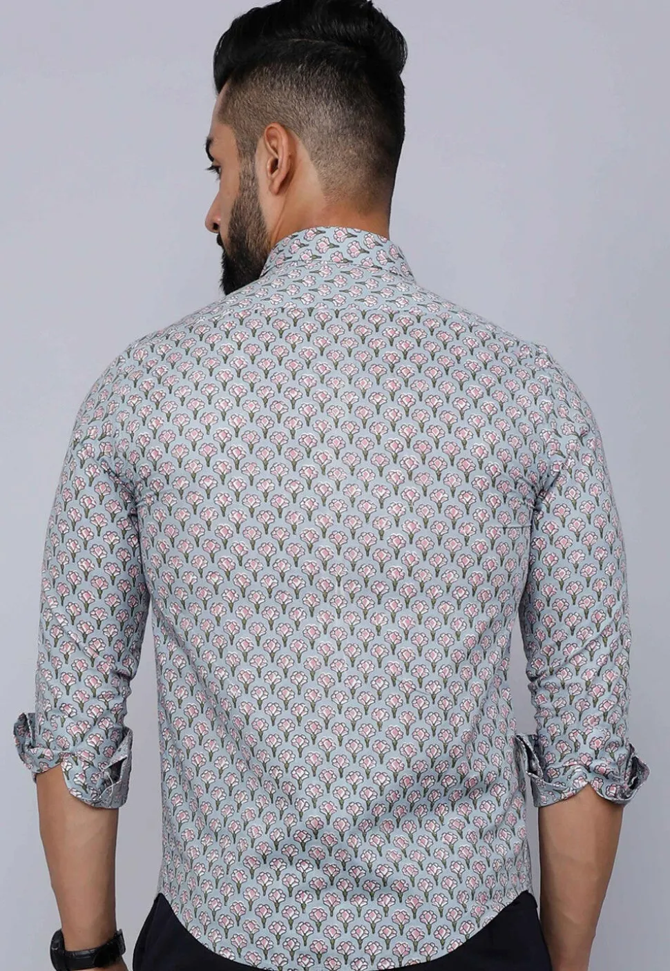 Printed Pure Cotton Shirt in Sky Blue