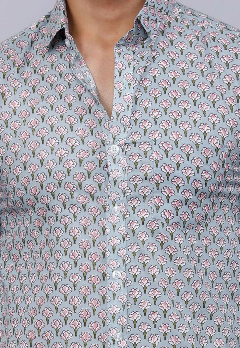 Printed Pure Cotton Shirt in Sky Blue