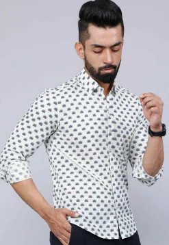 Printed Pure Cotton Shirt in White