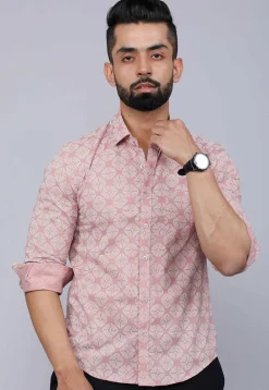 Printed Pure Cotton Shirt in Peach