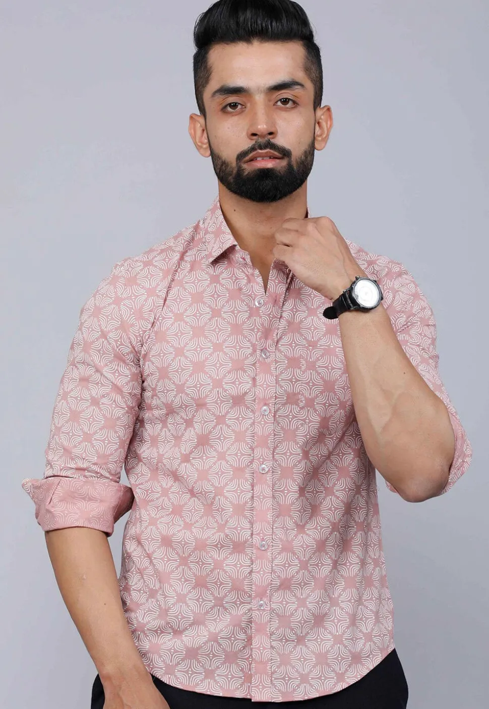 Printed Pure Cotton Shirt in Peach