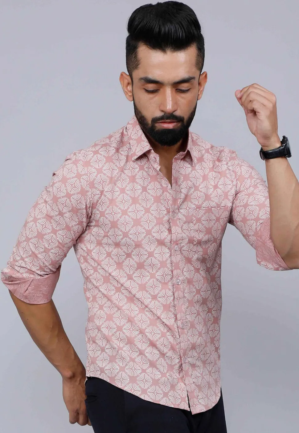 Printed Pure Cotton Shirt in Peach