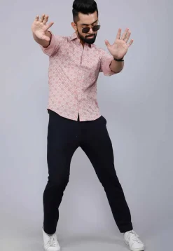 Printed Pure Cotton Shirt in Peach