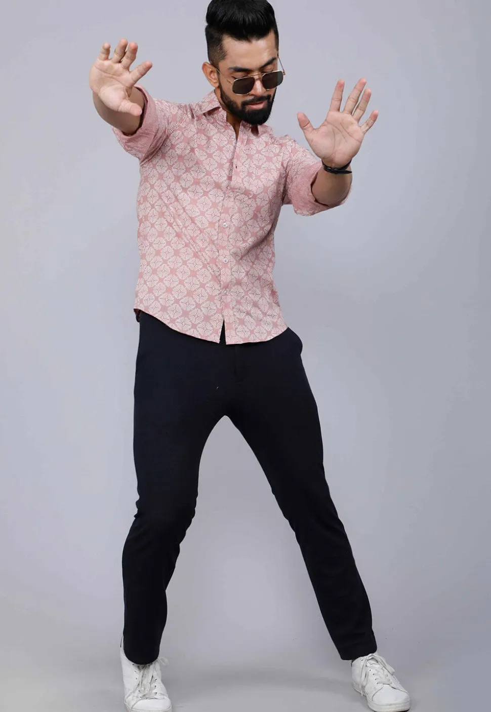 Printed Pure Cotton Shirt in Peach