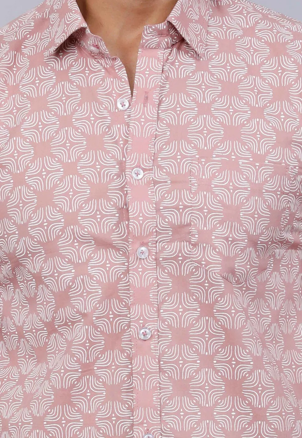 Printed Pure Cotton Shirt in Peach