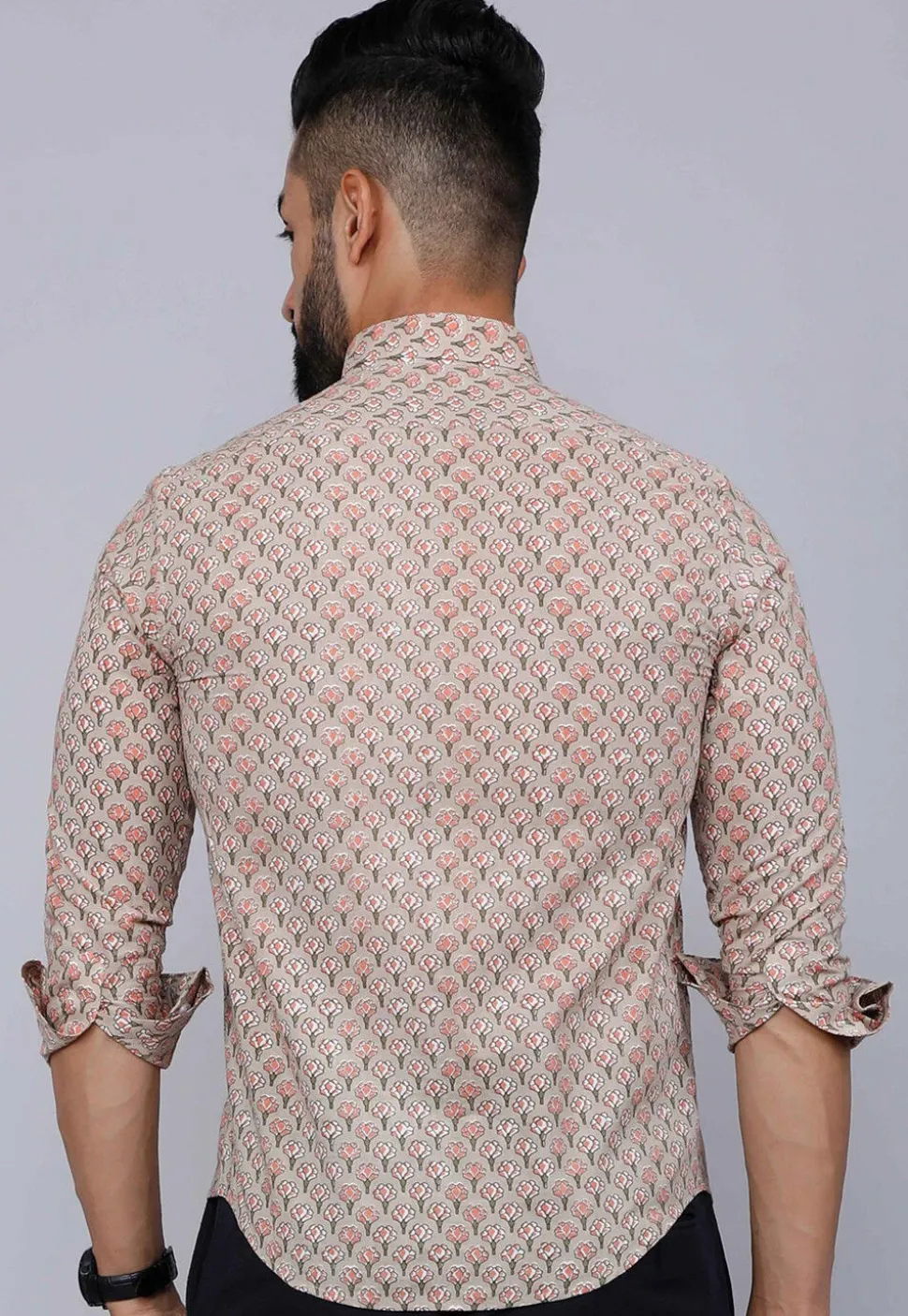 Printed Pure Cotton Shirt in Light Fawn