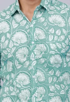 Printed Pure Cotton Shirt in Sea Green