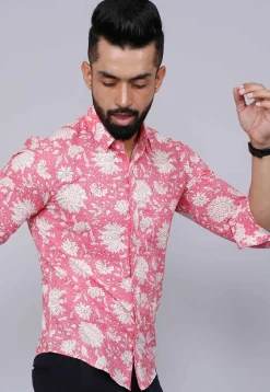 Printed Pure Cotton Shirt in Pink