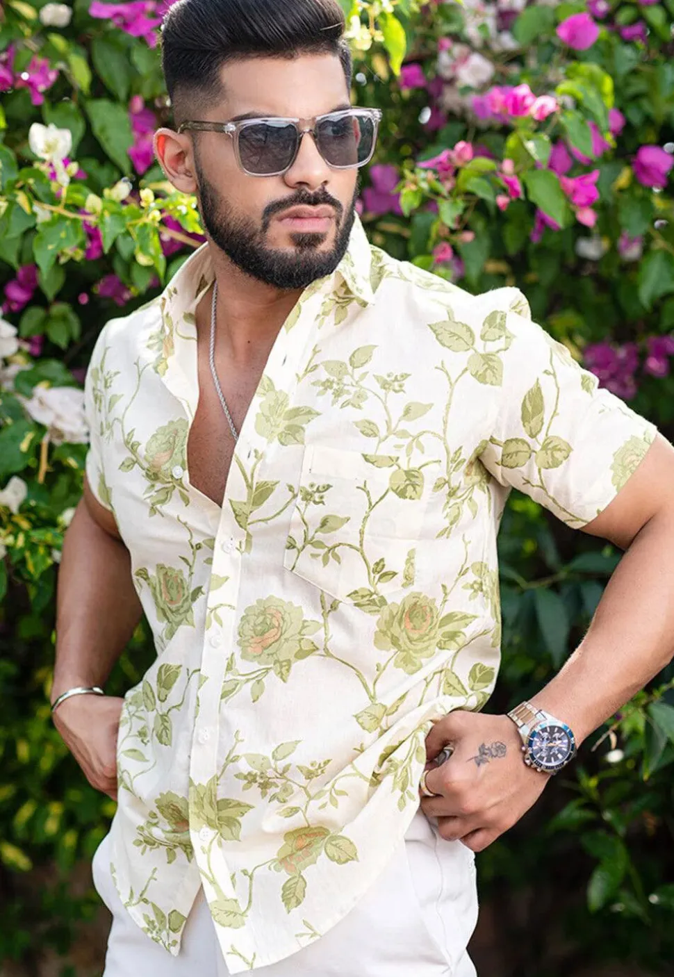 Printed Pure Cotton Shirt in Off White