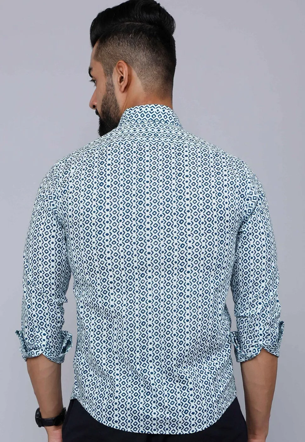 Printed Pure Cotton Shirt in White and Blue
