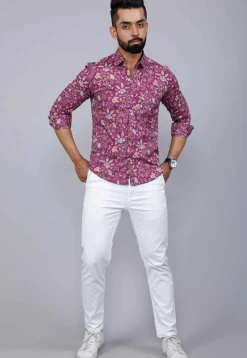 Printed Pure Cotton Shirt in Purple