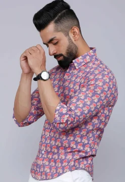 Printed Pure Cotton Shirt in Light Purple