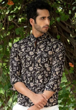 Printed Pure Cotton Shirt in Black