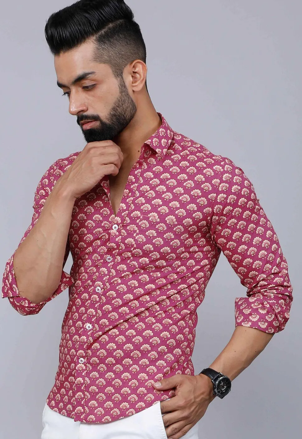 Printed Pure Cotton Shirt in Pink