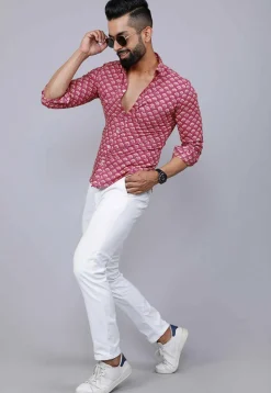 Printed Pure Cotton Shirt in Pink