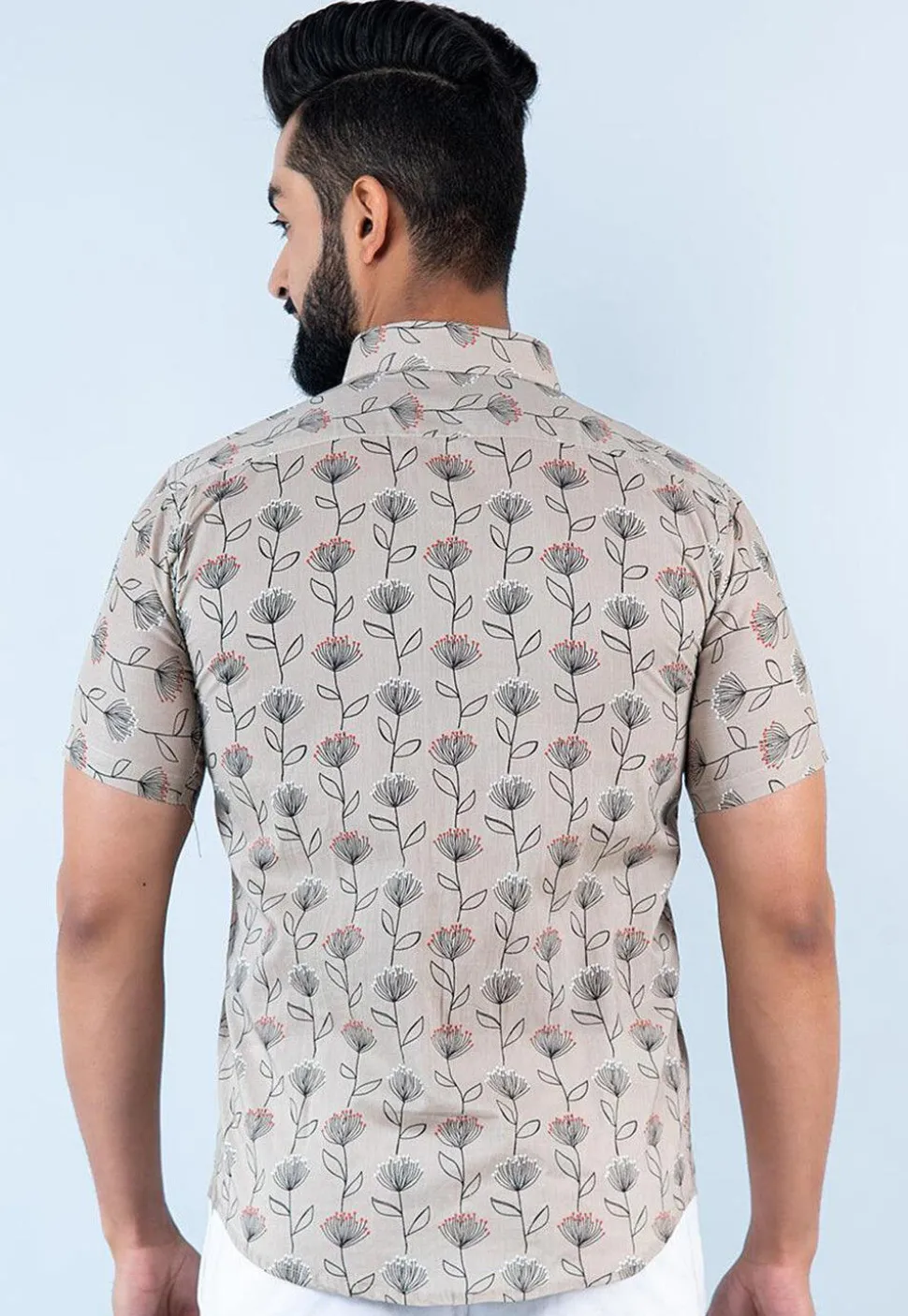 Printed Pure Cotton Shirt in Light Fawn
