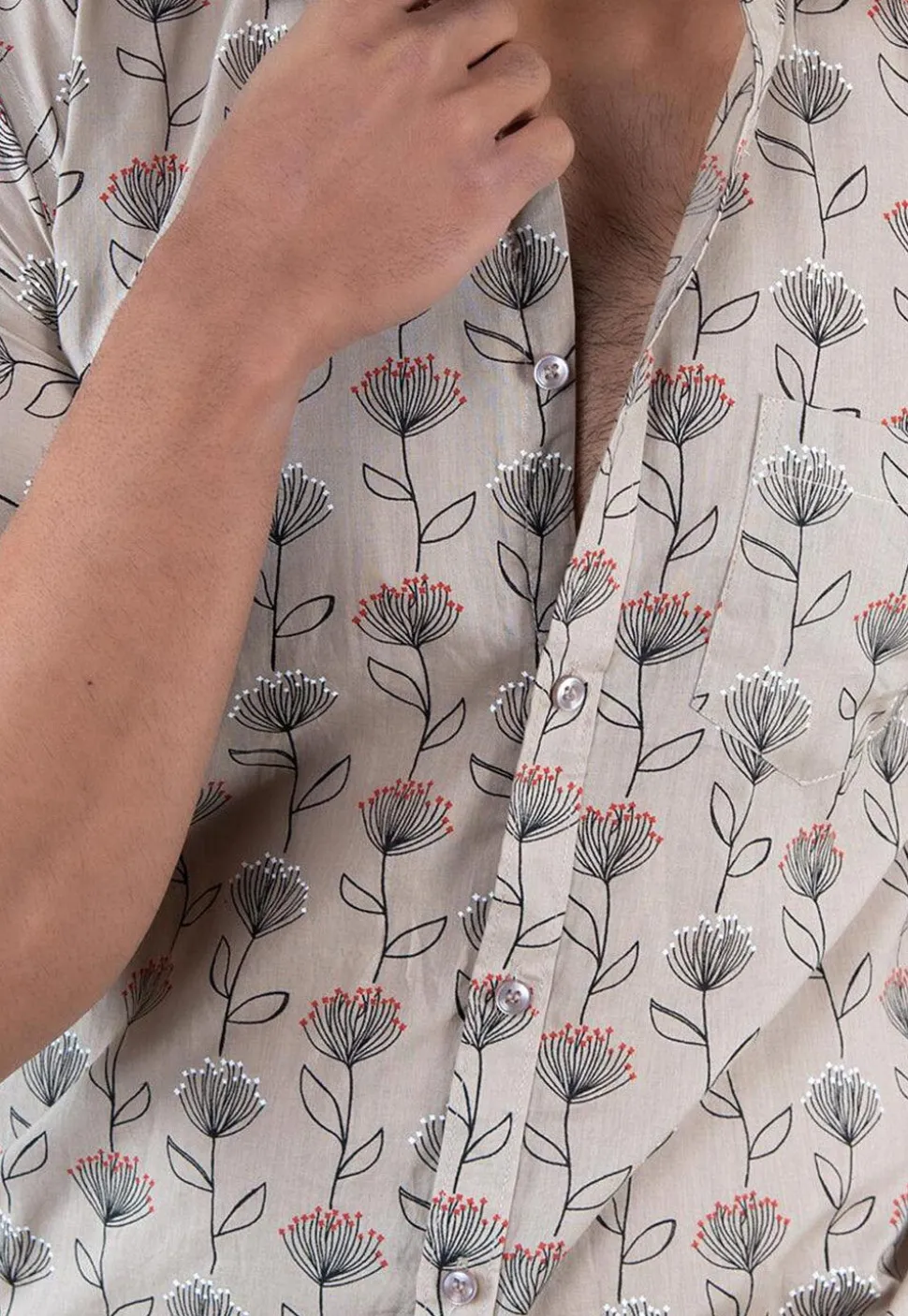 Printed Pure Cotton Shirt in Light Fawn